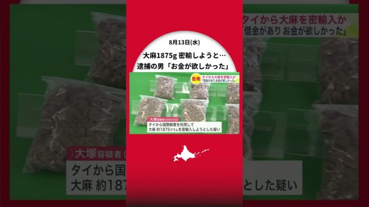 「海外から荷物を受け取って転送する簡単な作業で高額な報酬が」タイから“大麻”約1875グラム密輸入しようとした疑いで30歳男を告発「違法な薬物かもしれないという認識はあった」〈北海道函館市〉