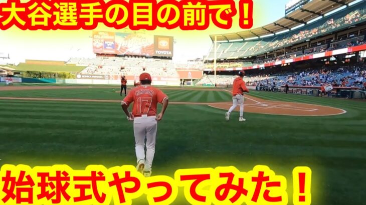 大谷翔平選手の目の前で始球式やってみた！ミニタニがエンゼルス本球場で大谷選手と同じマウンドに立ったぞスペシャル！【現地取材】