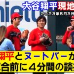 【現地映像まとめ】大谷翔平とヌートバーが再会！試合前に笑顔で４分間話し込む！【侍ジャパン】