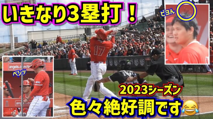 大谷翔平2023シーズン始動‼️色々絶好調😂【現地映像】2/26オープン戦3塁打ShoheiOhtani Angels