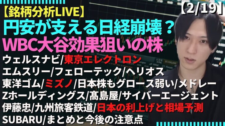 【円安が支える日経平均/ミズノとWBC大谷翔平効果ウェルスナビ/東京エレクトロン/エムスリー/フェローテック/日本の利上げと相場/SUBARU/JR九州/JAPANStockMarket】