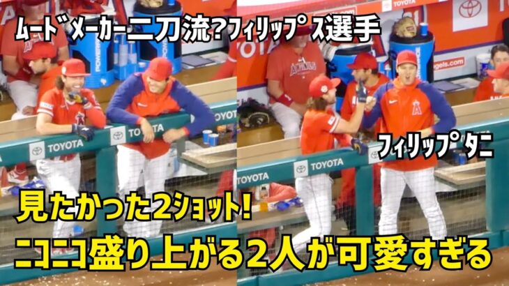 見たかった２ショット！二刀流同士の？大谷選手とフィリップス選手がエンゼルスのダグアウトでニコニコ Shohei Ohtani Angels  大谷翔平