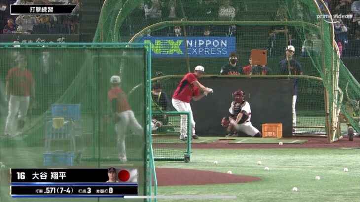 バックスクリーンへ運ぶホームラン！　VSチェコ戦　大谷翔平選手打撃練習