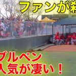 敵地で大谷の人気がヤバい！大谷ブルペンにファンが殺到！【現地映像】