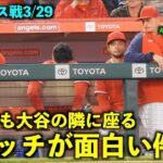 【現地最新映像】そこ来るか！狭くても大谷翔平の隣に来るフレッチが可愛い件w 【現地映像】エンゼルスvsドジャース第3戦 3/29