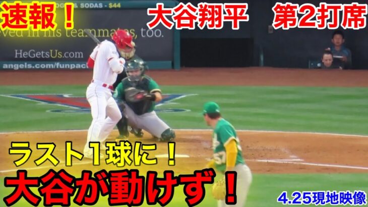 速報！大谷がフリーズ！大谷翔平　第2打席【4.25現地映像】アスレチックス1-4エンゼルス3番DH大谷翔平  2回裏2死ランナー1塁