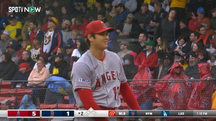 【大谷翔平 三者凡退!】暴雨の中で三者凡退 好投! 4.18