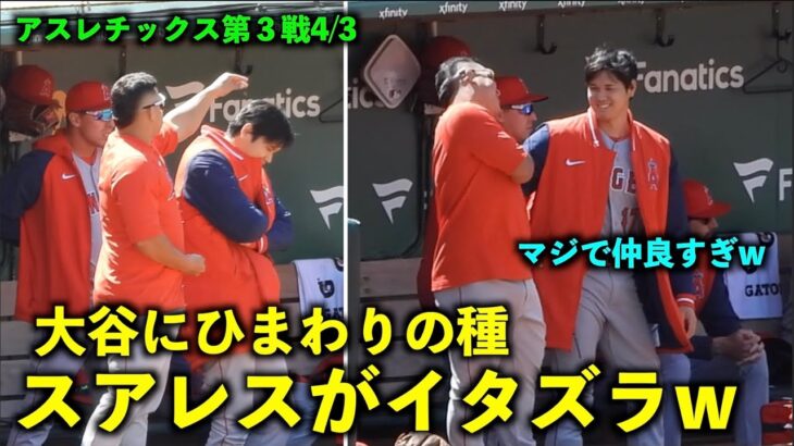 本当に仲良すぎw 大谷翔平にひまわりの種でイタズラするスアレス！やりとりが面白い件【現地映像】エンゼルスvsアスレチックス第３戦4/3