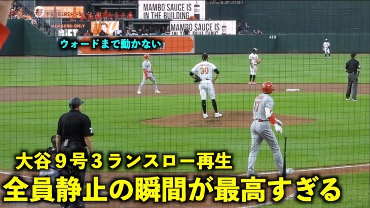 全員静止で打球を眺める光景が最高！大谷翔平9号３ランをスロー再生【現地映像】エンゼルスvsオリオールズ第1戦5/16