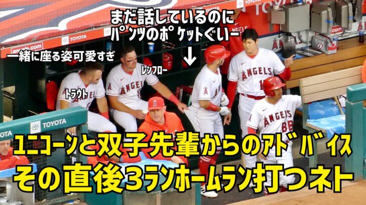 ユニコーン大谷さんと双子先輩のアドバイス直後３ランホームランするルーキーネト  エンゼルス Angels  大谷翔平 Shohei Ohtani 現地映像