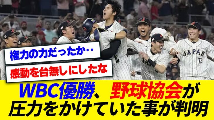 【悲報】WBCの優勝の舞台裏で野球協会が圧力かけていたことが判明する