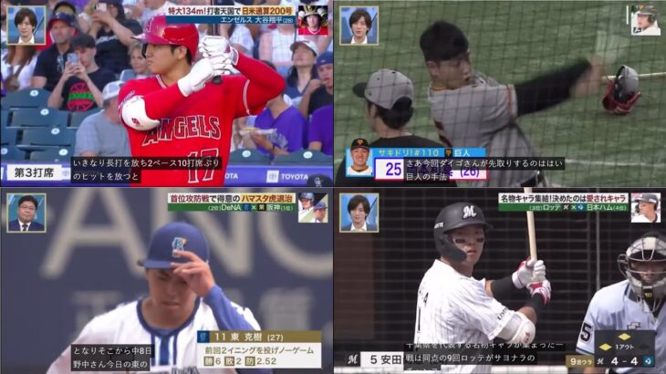 6月24日プロ野球ニュース 大谷翔平特大134m!打者天国で日米通算200号。交流戦MVP！巨人の4番岡本和真に迫る。DeNA牧が交流戦優秀選手賞受賞。封じられた新庄マジック日本ハム2連続スクイズ失敗