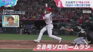 6月28日 プロ野球ニュース  大谷翔平27号&28号7回途中10奪三振で降板. 大谷翔平が7勝目＆27・28号　自身初の“リアル二刀流で2本塁打＋7回途中1失点10奪三振の好投でエンゼルス2位浮上