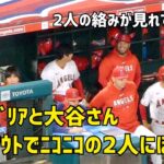 同期バリアとダグアウトでニコニコの大谷さん 仲良しピッチャー仲間  エンゼルス Angels  大谷翔平 Shohei Ohtani 現地映像