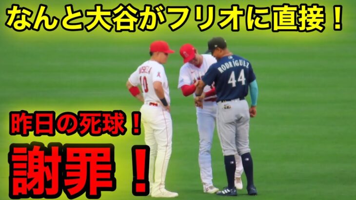 大谷がフリオに直接謝罪を目撃！昨日の死球を心配する大谷！【現地映像】