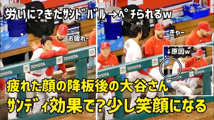 降板後の疲れた大谷さんの元へ労いにきたサンドバルのおかげで？元気にw　 エンゼルス Angels  大谷翔平 Shohei Ohtani 現地映像