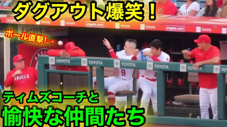 コーチにボールが直撃! ダグアウト大谷がなぜか爆笑の瞬間！【現地映像】