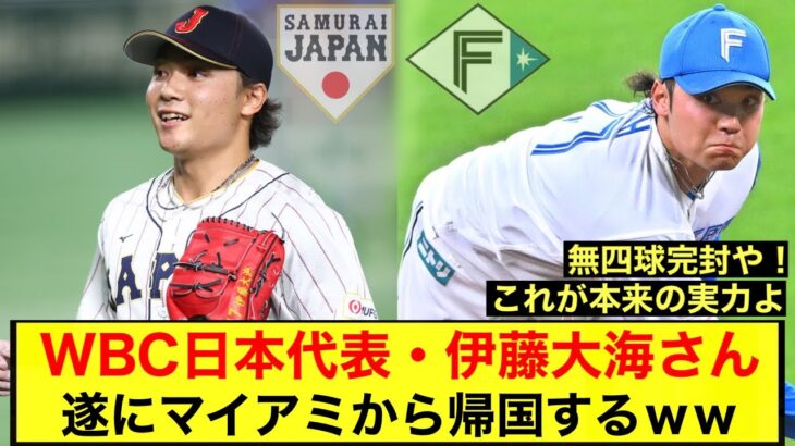 【無四球完封】WBC日本代表・伊藤大海さん、遂にマイアミから帰国するｗｗ【北海道日本ハムファイターズ】