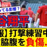 エンゼルス 大谷翔平 打撃練習中に右脇腹を負傷か？急遽スタメンを外れる【5chまとめ】【なんJまとめ】