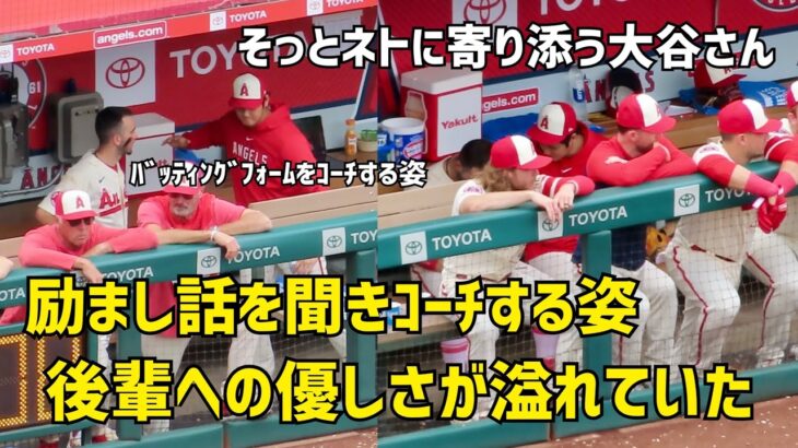 明日からの遠征には帯同なしと発表があった大谷選手 試合中ネトに寄り添う姿 励まし話を聞きコーチする姿がとても印象的だった 現地映像 エンゼルス Angels 大谷翔平 Shohei Ohtani