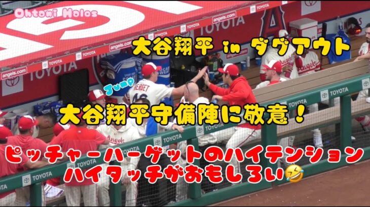 【大谷翔平インダグアウト】ハーゲットのハイテンションハイタッチがおもしろい🤣 #エンゼルス #大谷翔平現地映像  #野球