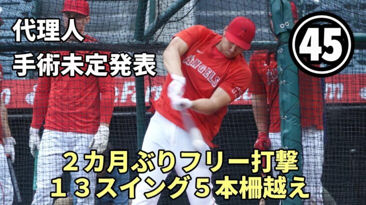 【大谷翔平】４５号期待！フリー打撃１３スイング５本柵越え！好調維持！代理人ネズ・バレロ氏トミージョン手術未定断言！