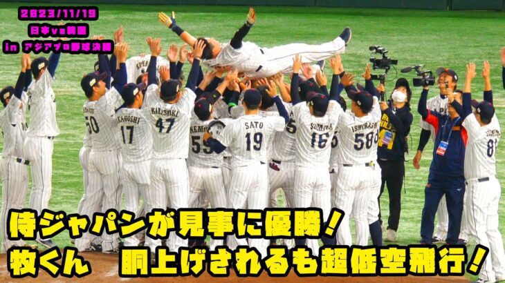 牧くん　胴上げされるも超低空飛行！侍ジャパンが見事に優勝！！　2023/11/19 日本vs韓国