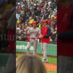 大谷翔平選手・ジャンバーを着ての本塁生還。レッドソックス戦。Shohei Ohtani scored at home plate wearing a jacket in Red Sox game.