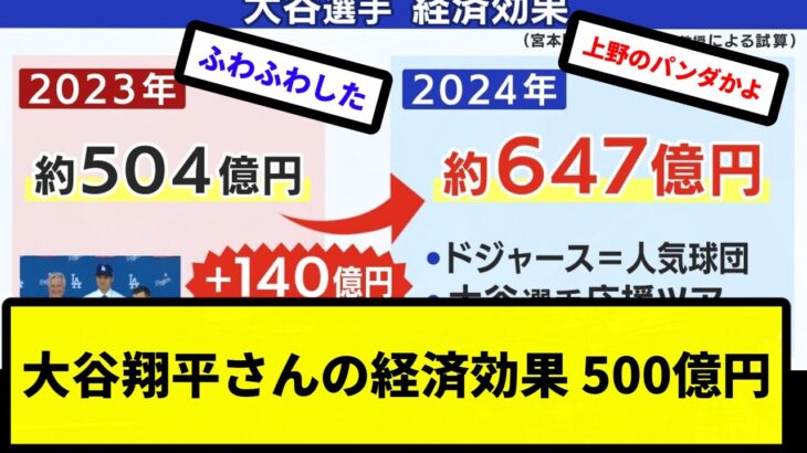 【いつものガバガバ計算】大谷翔平さんの経済効果 500億円【反応集】【プロ野球反応集】【2chスレ】【5chスレ】