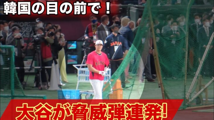 現地スタジアムで韓国代表が驚愕！大谷が150m脅威弾を連発！　現地映像