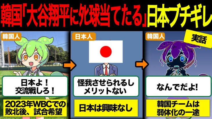 【実話】韓国「大谷翔平にﾀﾋ球当てたる」日本がブチギレ交流戦を拒否【ずんだもん&ゆっくり解説】