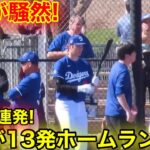 現地が騒然！大谷がフリー打撃で脅威の柵越え13発！　現地映像