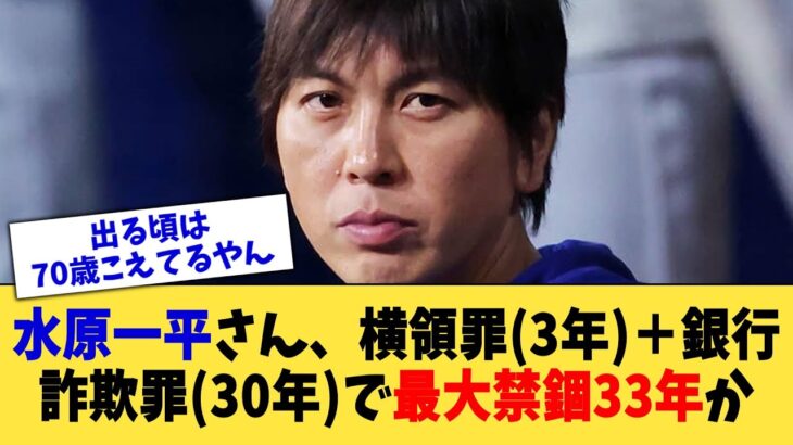 水原一平さん、横領罪(3年)＋銀行詐欺罪(30年)で最大禁錮33年か【なんJ プロ野球反応集】【2chスレ】【5chスレ】