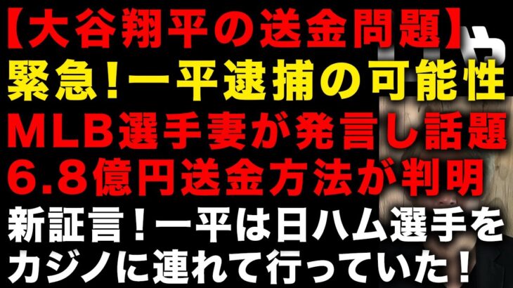 【大谷翔平の通訳水原一平送金問題】水原一平逮捕の可能性　6.8億円の送金方法が判明　ドジャース監督が「一平は邪魔だった」と発言　MLB選手の妻の発言が話題　（TTMつよし