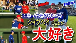 【ドジャースキャンプ】大谷翔平さんトラウト兄貴と久々の再会！二人の熱いハグに思わず涙がこぼれそうに（涙）エンゼルス元同僚達も次から次へとショウヘイのもとへ…現地映像・大谷さん会見有