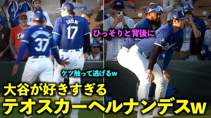 行動が可愛すぎw 大谷翔平のことが好きすぎるテオスカーヘルナンデス！【現地映像】3月6日ドジャース対エンゼルスOP戦