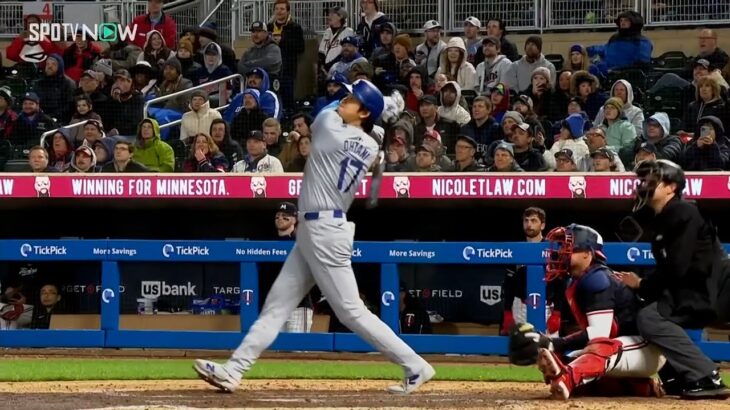 【MLB 速報】ドジャース大谷翔平の第4打席で逆方向への第3号ソロホームラン！vs.ツインズ 4.9