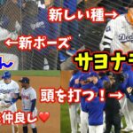 大変！最後に頭をぶつける大谷さん！トラヴィスとの新ポーズ⁉️ひまわりの種がカボチャに変わった！延長11回の死闘でドジャース勝利【現地映像】