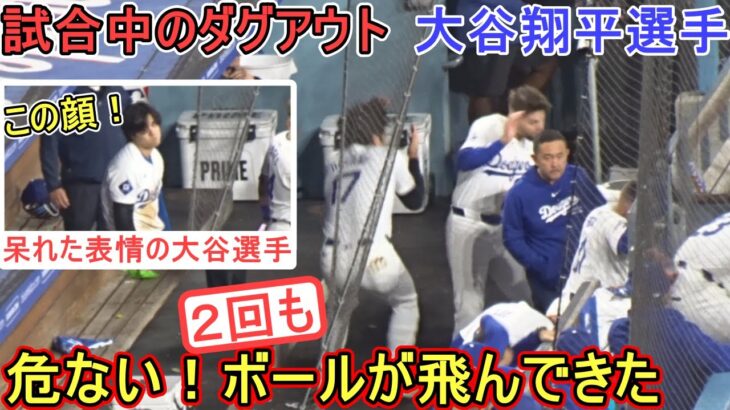 試合中ダグアウトに２回もファウルボールが飛んできた！～危険回避で呆れた表情～【大谷翔平選手】対ダイヤモンドバックス～シリーズ最終戦～Shohei Ohtani vs DBucks 2024