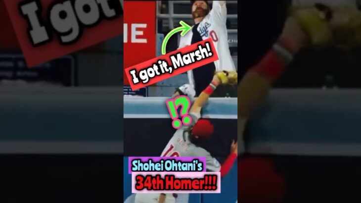 Marsh was close to catch his former teammate SHOHEI OHTANI’s 34th Homer. #shorts #shohei #dodgers