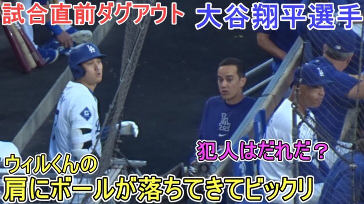 試合直前ダグアウト～ウィルくんの肩にボールが落ちて来てビックリする２人！～【大谷翔平選手】Shohei Ohtani vs Mariners 2024