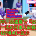 大谷翔平、55盗塁で「52 55」　イチロー氏の日本人記録へ王手→最多127得点に並ぶ