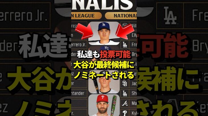 【投票可能】大谷翔平がハンクアーロン賞の最終候補にノミネートされたと話題に！昨年に続き2年連続の受賞なるか！#shorts #大谷翔平 #野球