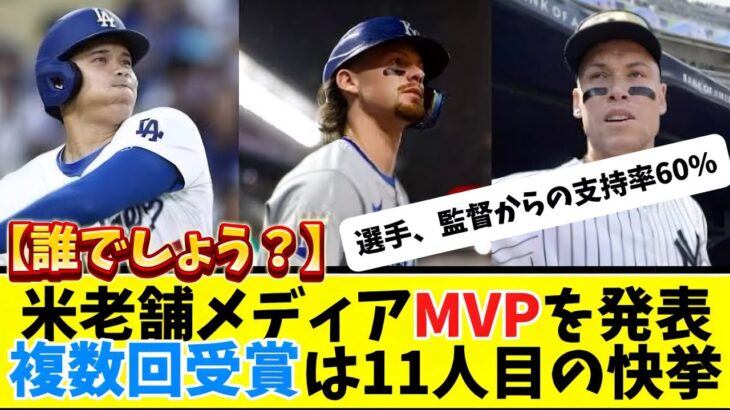 米老舗メディアの年間MVP受賞“支持率60％”…選手、監督らが投票【大谷翔平】