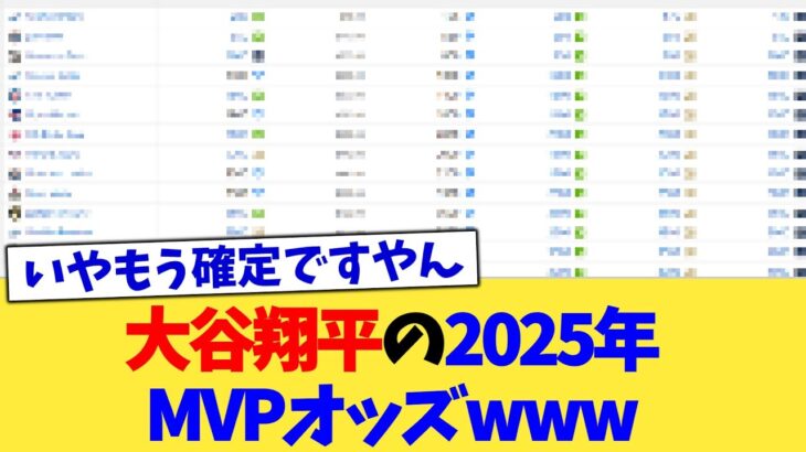 大谷翔平の2025年MVPオッズwww【なんJ プロ野球反応集】【2chスレ】【5chスレ】