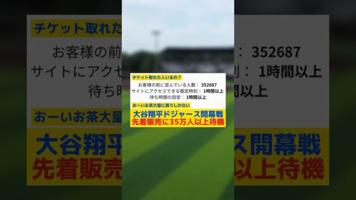 【悲報】大谷翔平ドジャース開幕戦の最終先着販売に35万人以上待機#大谷翔平#ドジャース開幕戦#プロ野球#なんj#セリーグ#パリーグ