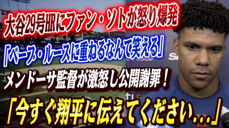 🔴🔴「ベーブ・ルースに重ねるなんて笑える」大谷29号HR直後のソトの挑発発言が全米に怒りを呼び…メンドーサ監督は米メディア取材で激怒し公開謝罪！大谷に尊敬の嵐！【大谷翔平/ドジャース/海外の反応】