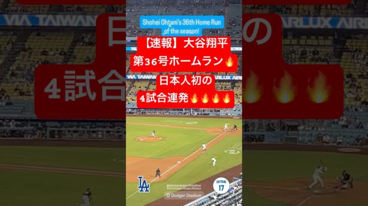 【速報】大谷翔平 第36号ホームラン🔥日本人初の4試合連発HR🔥 #大谷翔平 #大谷 #ドジャース #ホームラン #今日の大谷さん #盗塁 #現地映像 #第36号 #36号 #ohtani