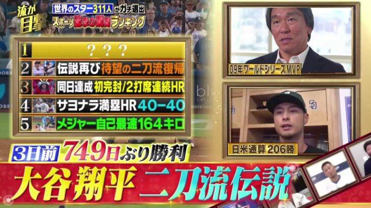 大谷翔平 再現不可能！世界のスター３１１人がガチ選出 2025.9.1！スポーツ衝撃の瞬間ランキング