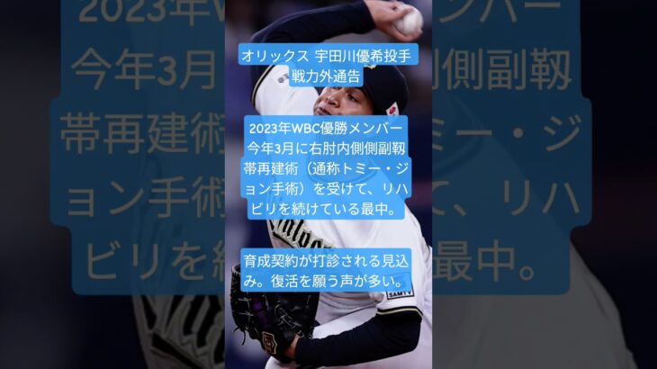 WBC戦士オリックス宇田川 戦力外 #shorts #プロ野球  #日本シリーズ